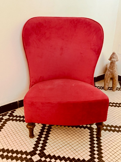 Fauteuil velours rouge